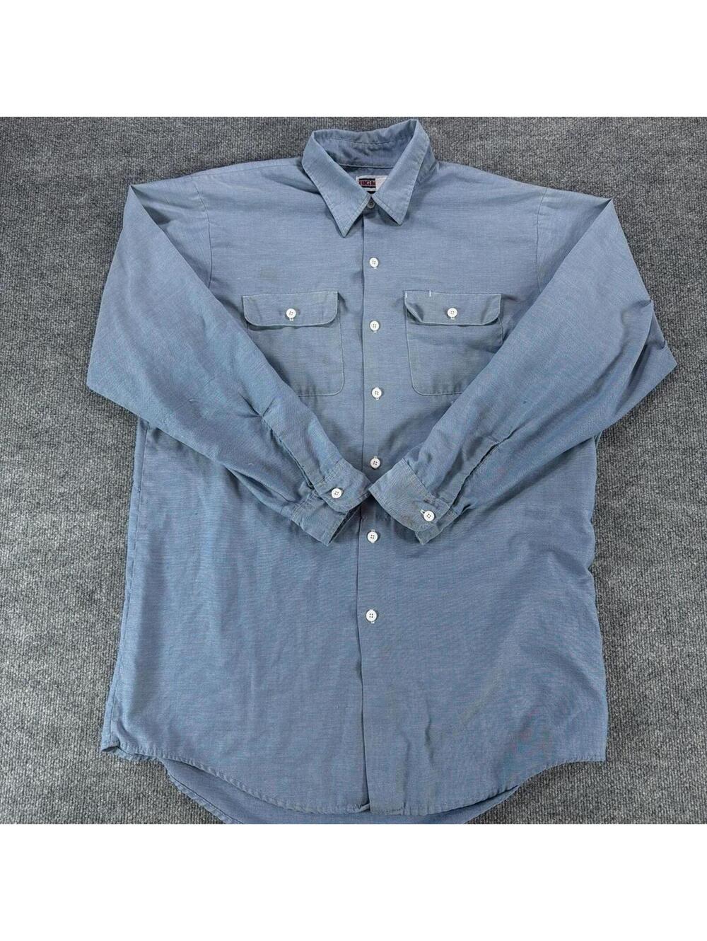 Vintage Big Mac Chambray Work Shirt XL Tall Workwear, Utility, 70's, 80's, Retro